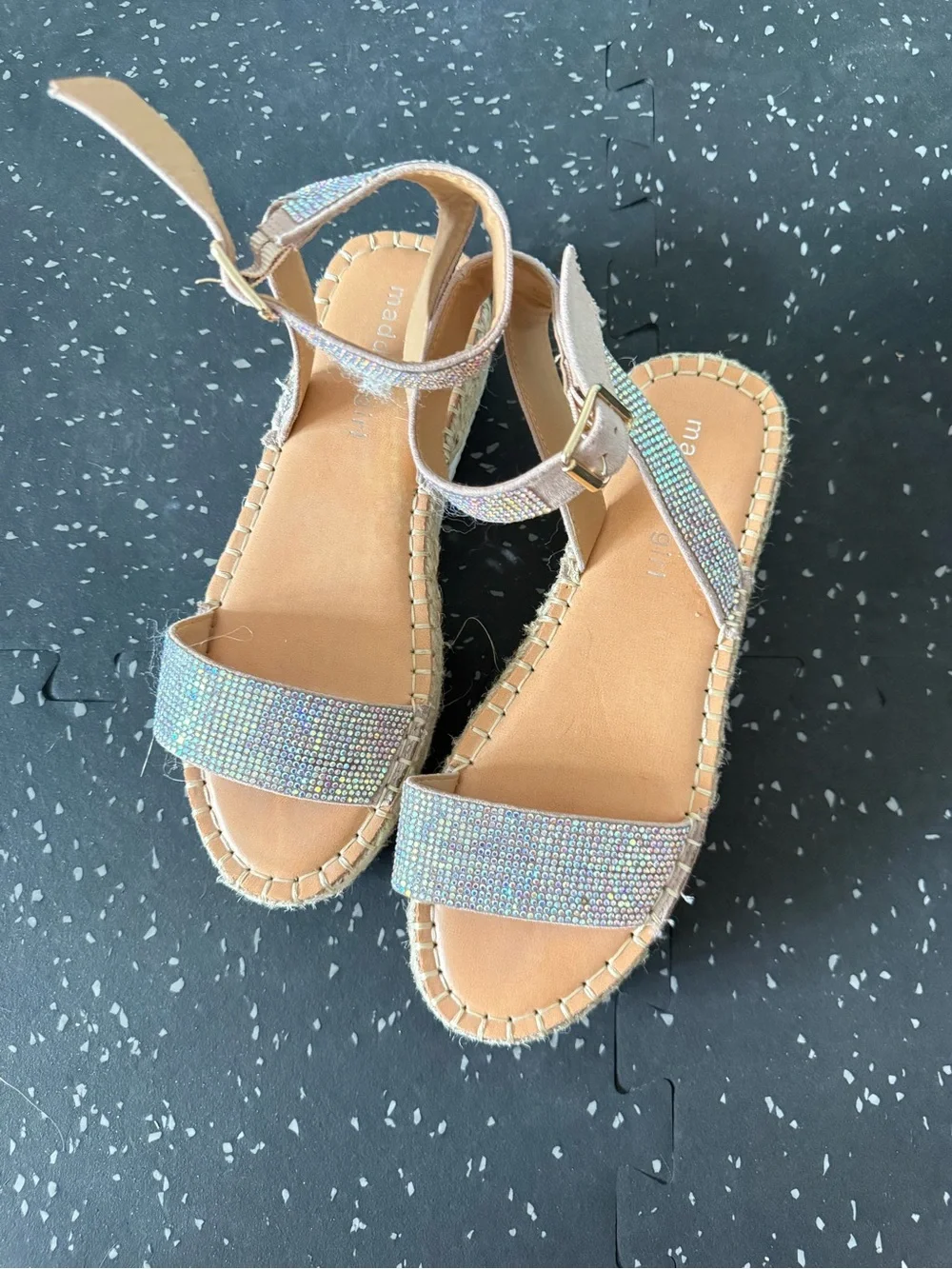 Madden Girl Rose Gold Rhinestone Espadrille Platform Sandals